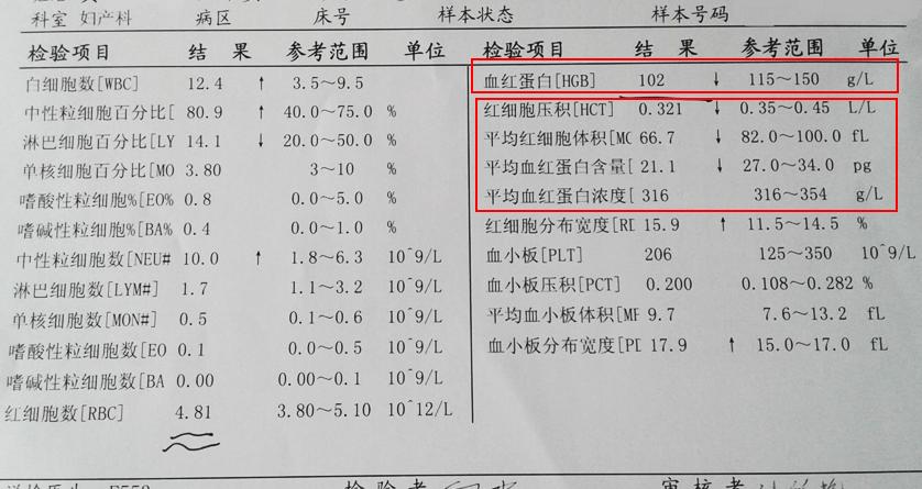 (在医院做的指血报告单上,可以看到血红蛋白含量一栏,低于标准值的则