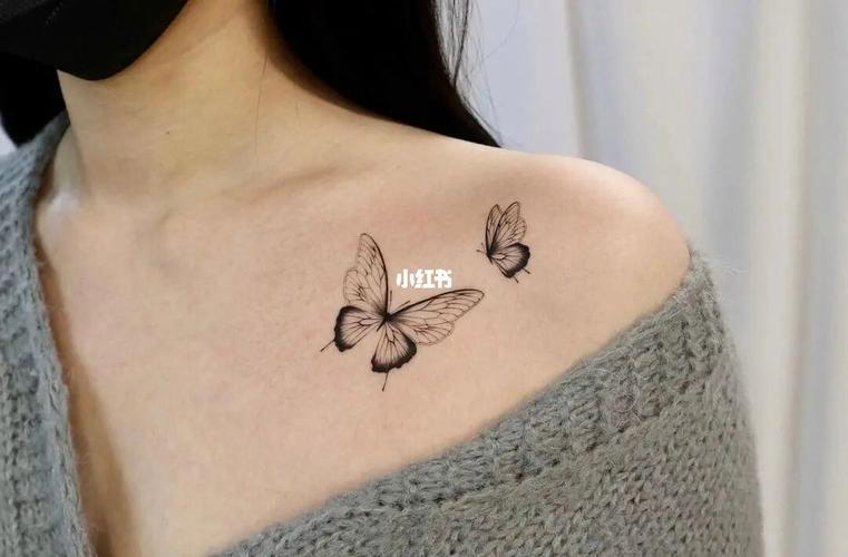 0303女生锁骨纹身图案分享,精致的蝴蝶纹身图案#合肥纹身  #纹身