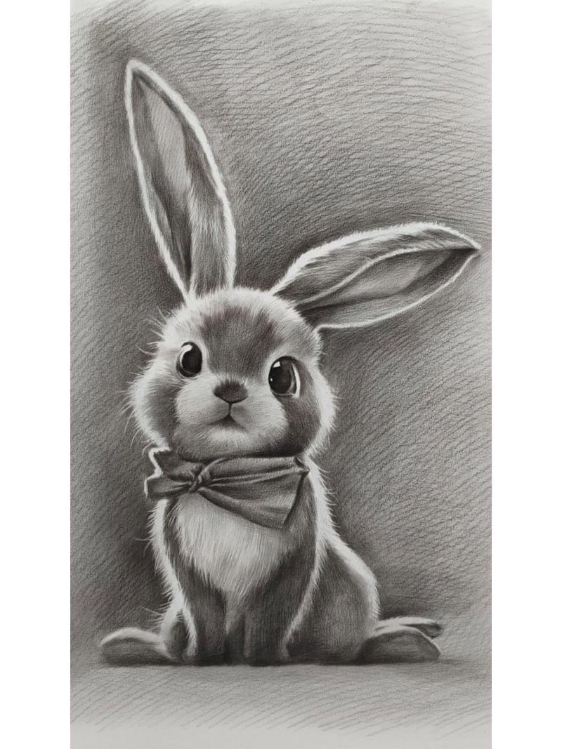 兔子素描77步骤 兔年大吉,兔子素描打型,铺色,揉擦步骤