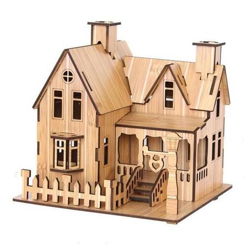 别墅 木质3d立体拼图建筑房子模型智力木制拼图拼板小孩益智玩具