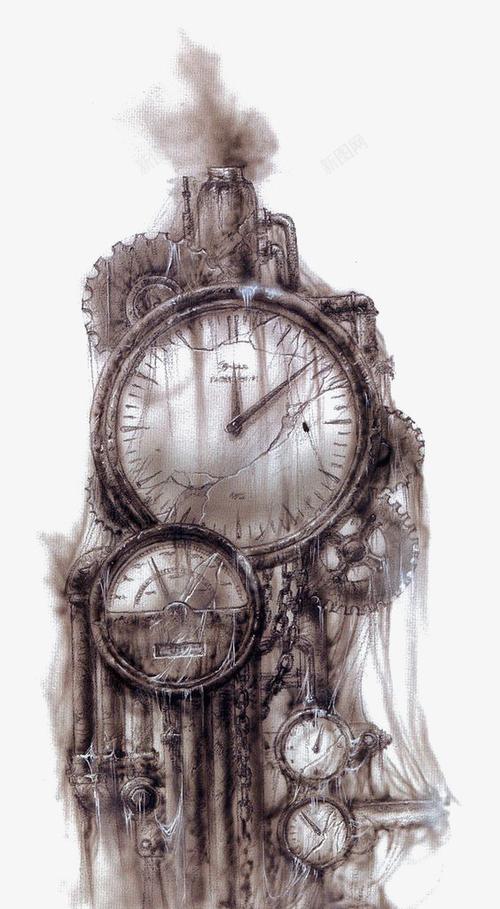 com 复古 时钟 机械 素描 钟表