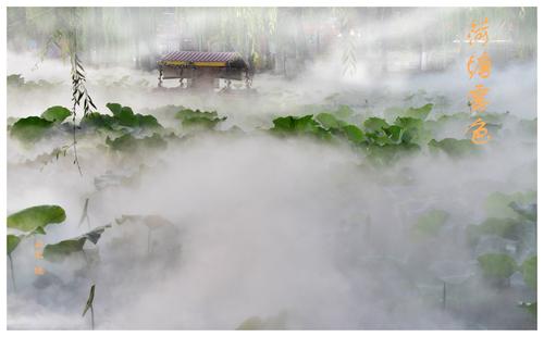 为营造雾锁荷池的美妙气氛,给池塘增加了水雾喧染,更是锦上添花,美不