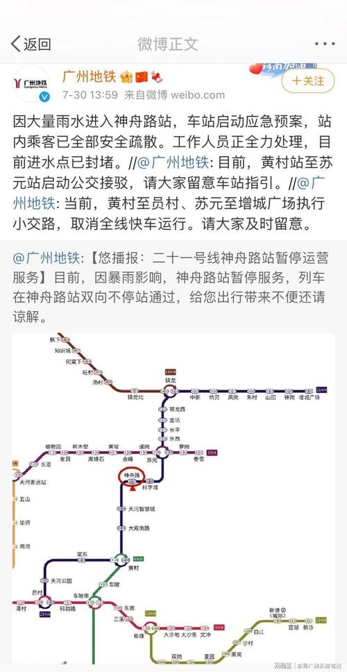 暴雨又来了广州地铁21号线神舟路站暂停运营