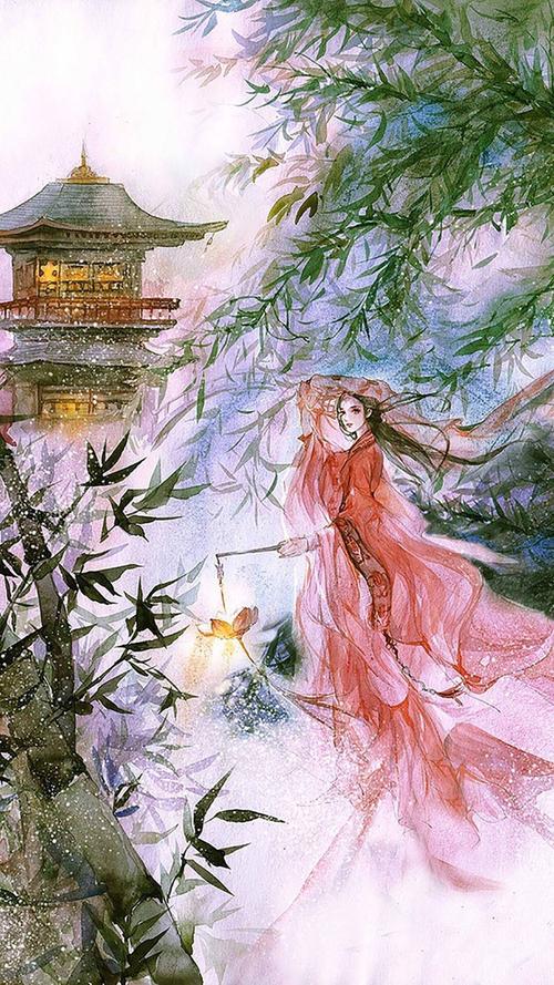 唯美意境,古风,插画,复古,古装,唯美,手机壁纸唯美古典中国风美女手绘