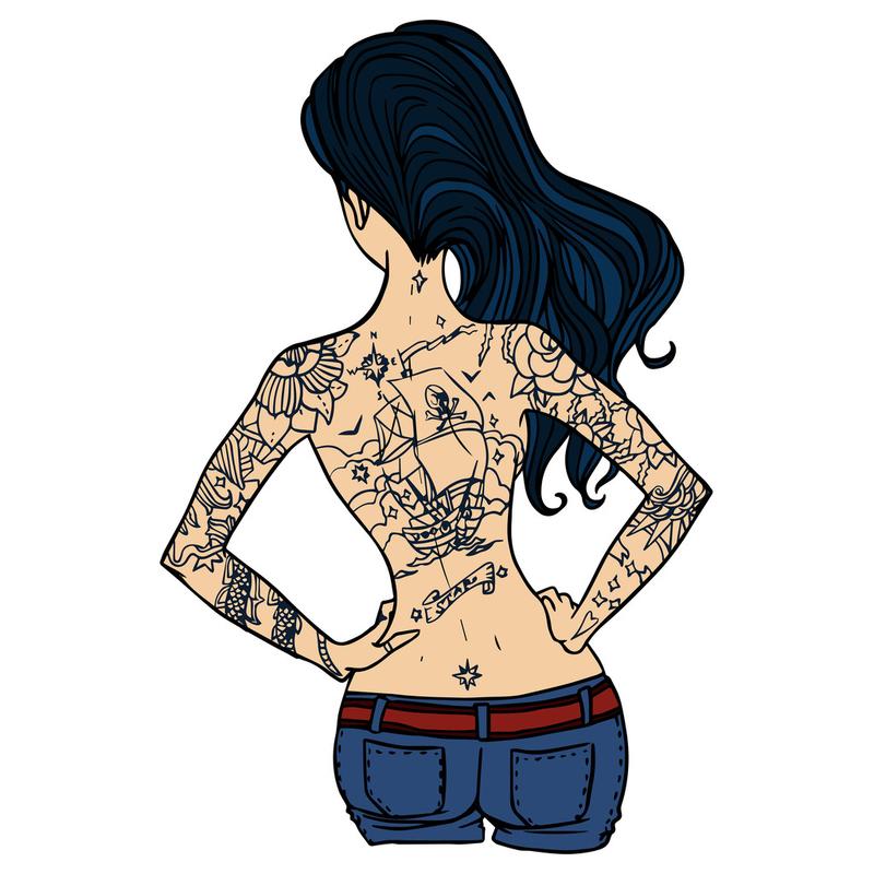 孤立的纹身的女孩矢量图.