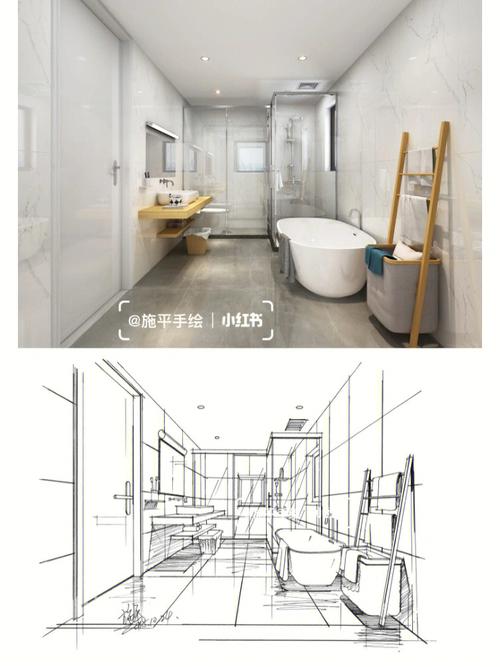 室内设计手绘卫生间空间线稿步骤图