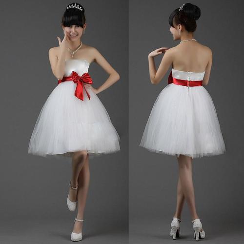 韩版短款礼服 可爱公主蓬蓬裙 白色婚纱 伴娘礼服 新款2013晚礼服