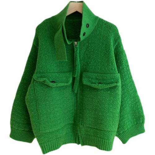 开衫毛衣外套绿色
