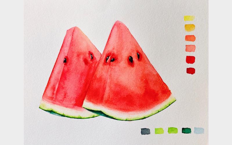 活动作品用水彩画简单水果系列视频一西瓜