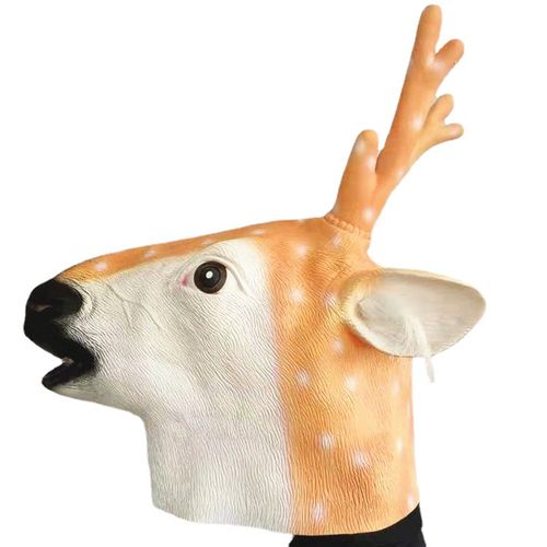 新梅花鹿面具圣诞节驯鹿头套万圣节乳胶面具动物鹿头扮演道具派对