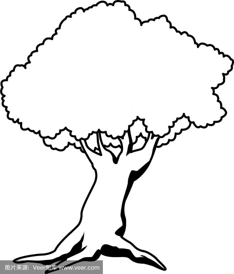 树自然卡通孤立在黑白