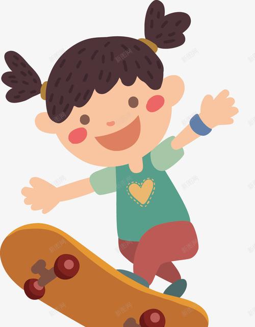 孩子 巧克力女孩 手绘 插图 溜冰 滑板 滑板女孩插画免费下载 漫画 画