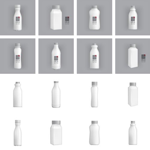 16套 牛奶瓶子奶瓶玻璃瓶子包装饮料瓶矿泉水瓶样机ai矢量素材