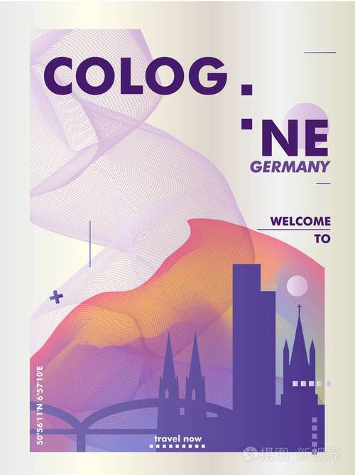 德国科隆天际线城市梯度向量海报