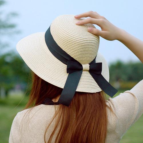 夏天草帽夏季户外遮阳帽女士沙滩防晒海边出游帽子