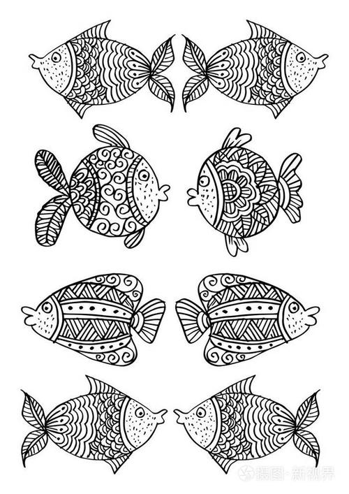 装饰鱼图案与手绘有趣的鱼.插画-正版商用图片17tlf3-摄图新视界