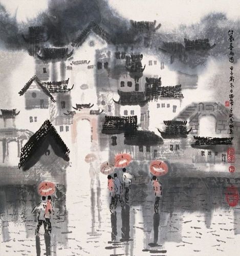 今天要给小伙伴们分享的,是来自国画大师徐希先生的一组江南烟雨作品