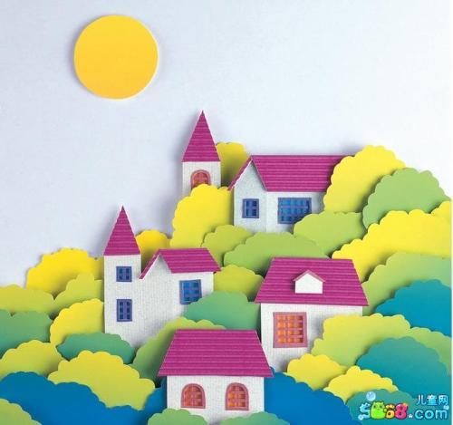 幼儿园卡通剪纸图案-森林中的房子