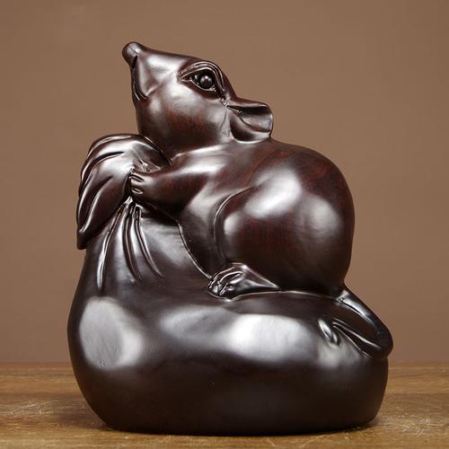 黑檀木雕十二生肖老鼠摆件动物雕刻工艺品家居客厅电视柜装饰摆设