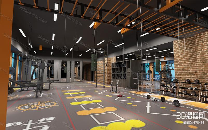 工业loft健身房效果图3d模型下载