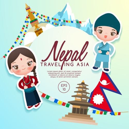 尼泊尔旅行和人物剪贴画矢量素材
