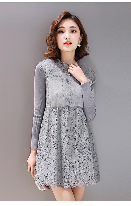 2016秋冬新款韩版修身拼接蕾丝衫女长袖中长款加厚加绒打底衫