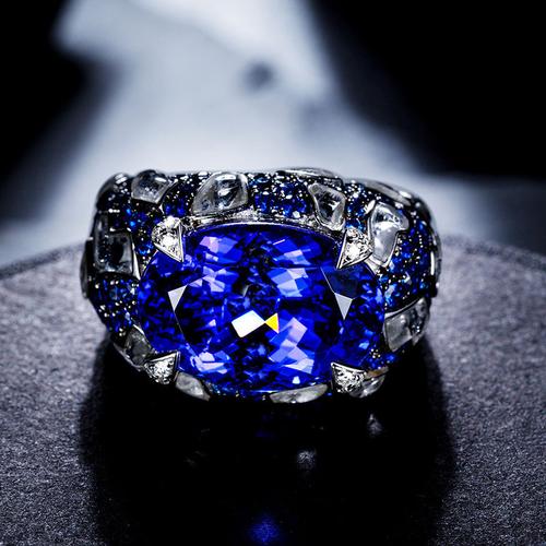 ainina个性时尚小众高级设计感轻奢戒子坦桑石戒指蓝宝石指环