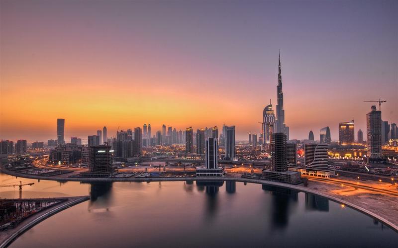 阿联酋,迪拜,灯光,黎明,城市建筑 iphone 壁纸