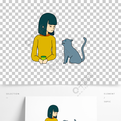 猫咪与女孩卡通背景图片