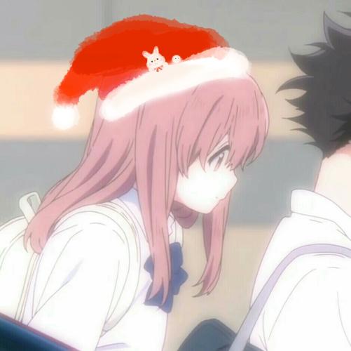 圣诞 圣诞帽 女头情头 圣诞动漫情侣头像 粉发 可爱 侧脸 气质
