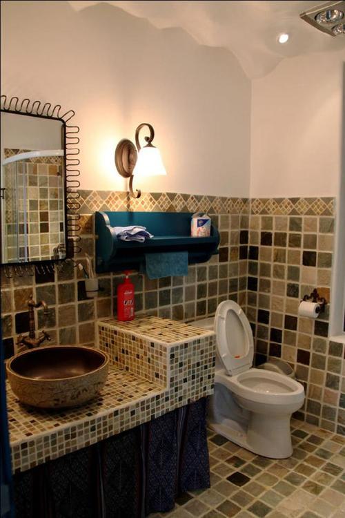 卫生间砖垒脸盆装修设计效果图:5,安装洗手盆和柜门