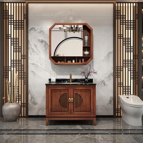 新中式浴室柜红橡木洗脸洗手盆柜组合卫生间实木洗漱台盆柜卫浴柜泰国