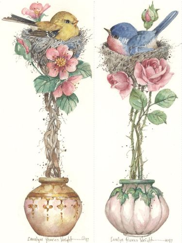插画手绘 碎花 花 植物 玫瑰 手机壁纸 鸟儿 水粉画 水彩 复古