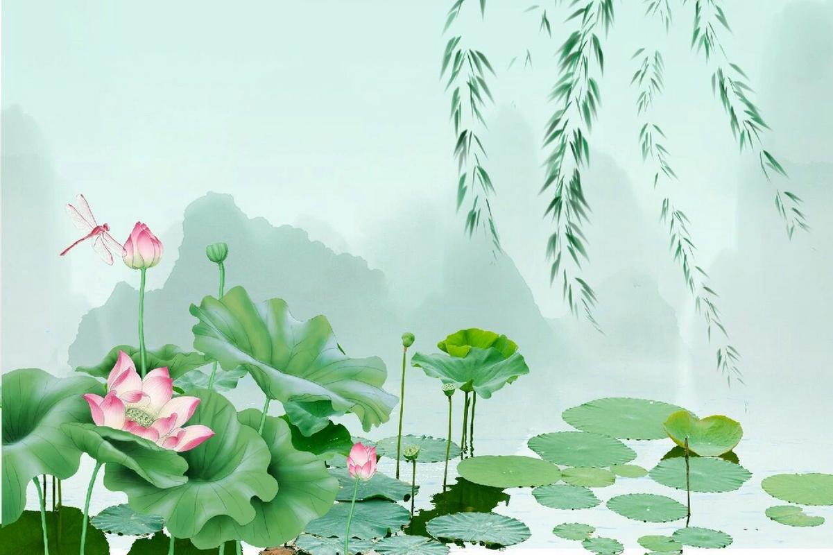 插画素材|古风荷花背景图 分享一组中国风的荷花池背景图94 97