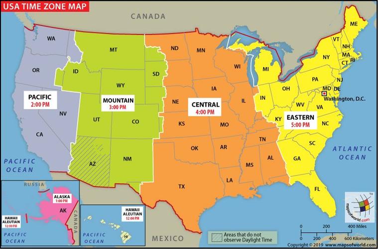 美国时区地图