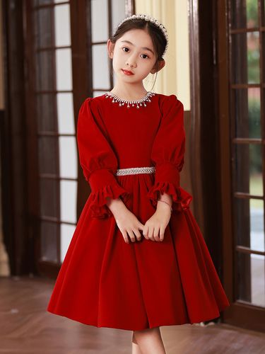 钢琴演奏礼服女童高端儿童红色公主花童婚礼儿童礼服