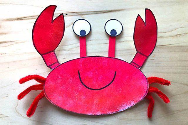 可打印的儿童填色制作简单毛根条小动物:螃蟹(步骤图解)