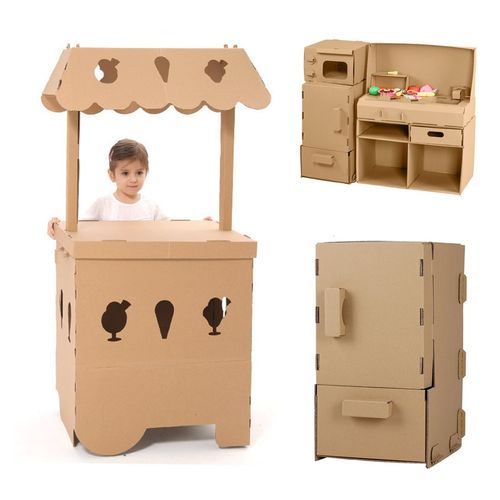 儿童纸箱厨房过家家玩具幼儿园创意手工diy纸板冰箱模型制作材料