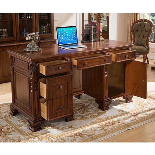 美式实木书桌家用欧式办公桌大班台老板复古雕花书桌