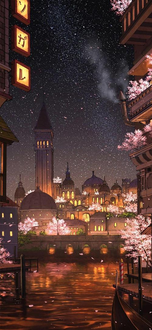 唯美的樱花夜景,动漫-手机壁纸