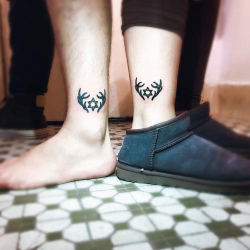 纹身也清新情侣脚腕纹身可爱的小和六芒星鹿角