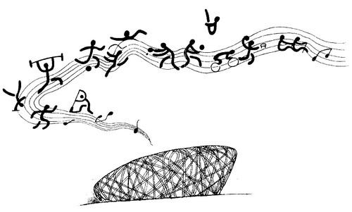北京鸟巢手绘图线稿