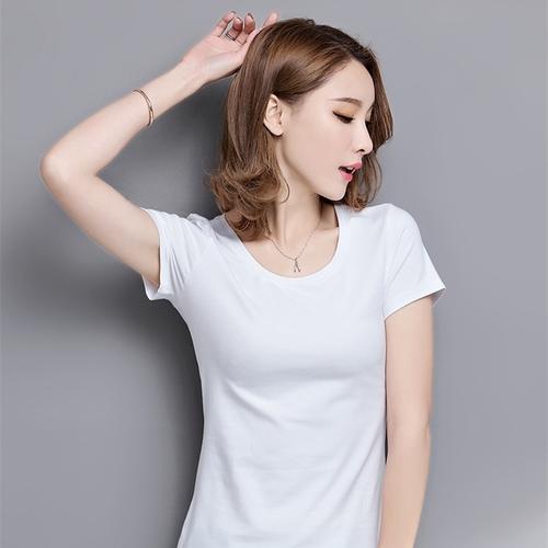 短袖t恤女学生韩版弹力白色圆领v领打底衫女士夏装修身大码上衣服