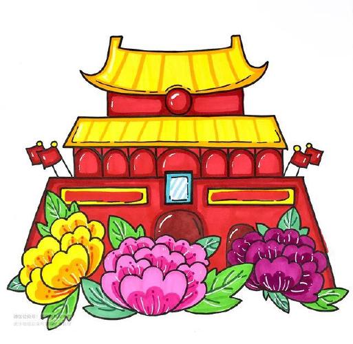 儿童画教程|国庆节主题绘画《美丽的北京天安门》