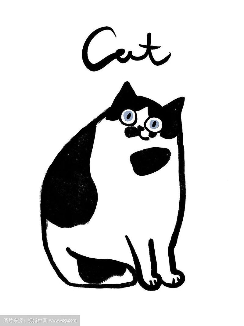 可爱线条黑白猫咪插图