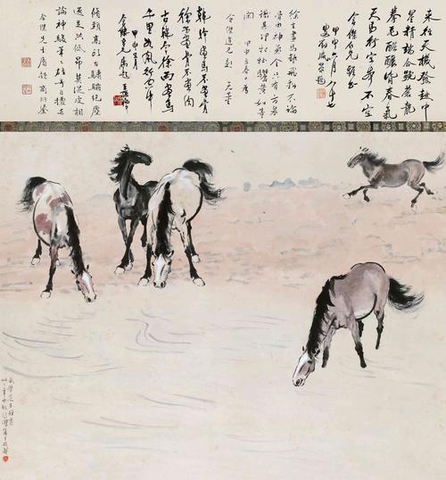 悲鸿以画马闻名于世,在他20岁时,当时岭南派名家高剑父,高奇峰兄弟