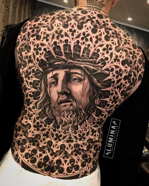 超棒的耶稣满背纹身图案