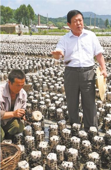 李玉(右)在吉林省蛟河市黄松甸镇指导菇农.