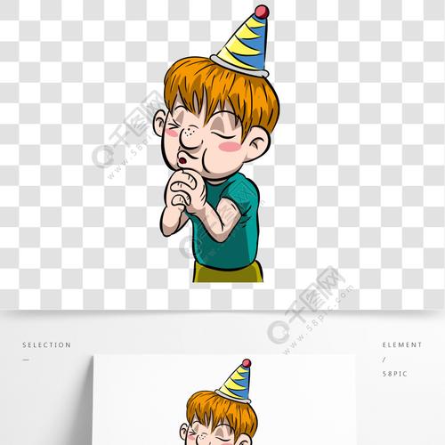 生日快乐许愿吹蜡烛的男孩卡通矢量图模板免费下载_psd格式_2000像素
