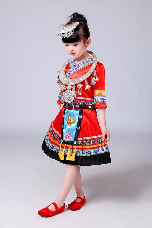 儿童苗族服装彝族演出服女孩少数民族舞蹈服饰女童苗族瑶族表演服